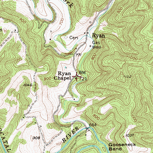 Topographic Map of Ryan Chapel, WV