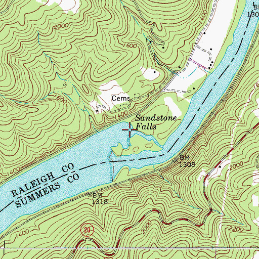Topographic Map of Sandstone Falls, WV