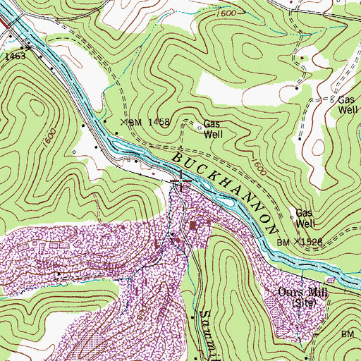 Topographic Map of Sawmill Run, WV