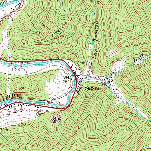 Topographic Map of Secoal, WV