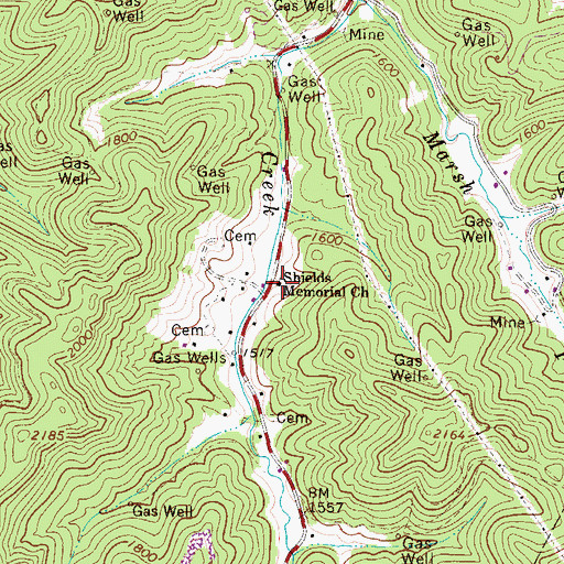 Topographic Map of Shields Memorial Church, WV
