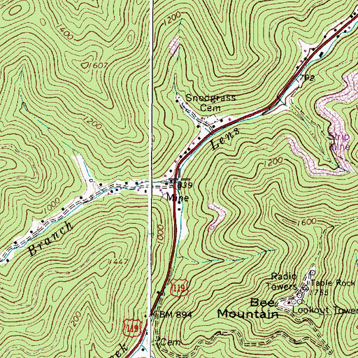 Topographic Map of Sixmile Branch, WV