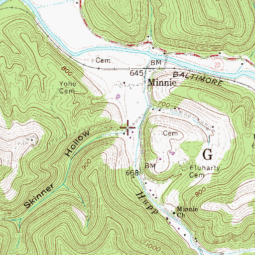 Topographic Map of Skinner Hollow, WV