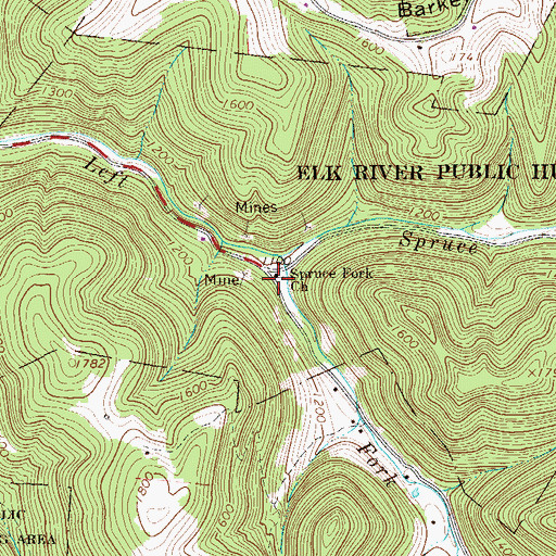 Topographic Map of Spruce Fork Church, WV