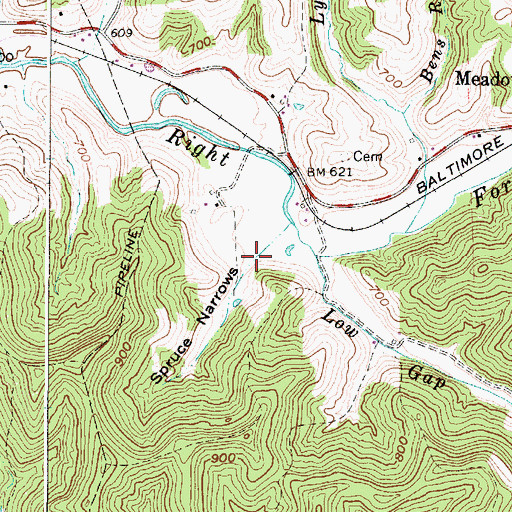 Topographic Map of Spruce Narrows, WV