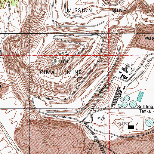 Topographic Map of Mission Tailings Dam Number One, AZ