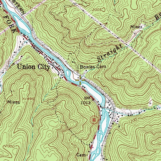 Topographic Map of Straight Branch, WV
