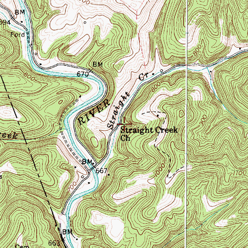 Topographic Map of Straight Creek Church, WV