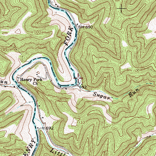 Topographic Map of Sugar Run, WV