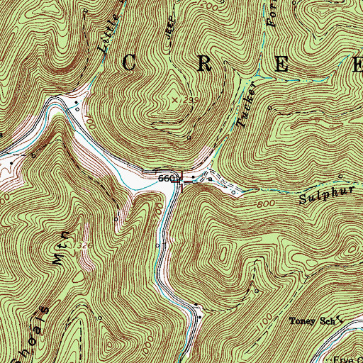 Topographic Map of Sulphur Creek, WV