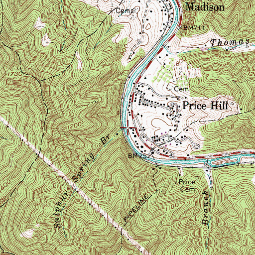 Topographic Map of Sulphur Spring Branch, WV