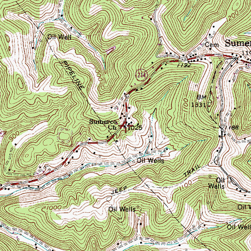 Topographic Map of Sumerco Church, WV