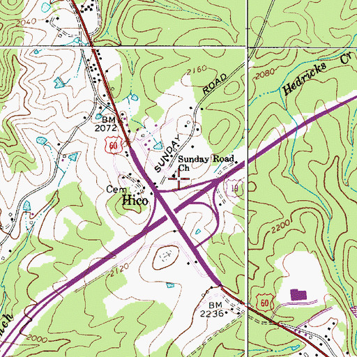 Topographic Map of Sunday Road Church, WV