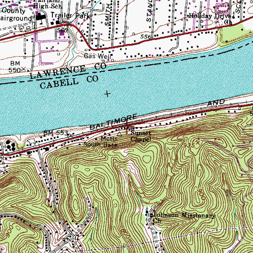 Topographic Map of Sunset Chapel, WV
