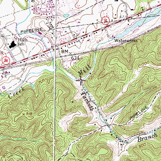 Topographic Map of Tackett Branch, WV
