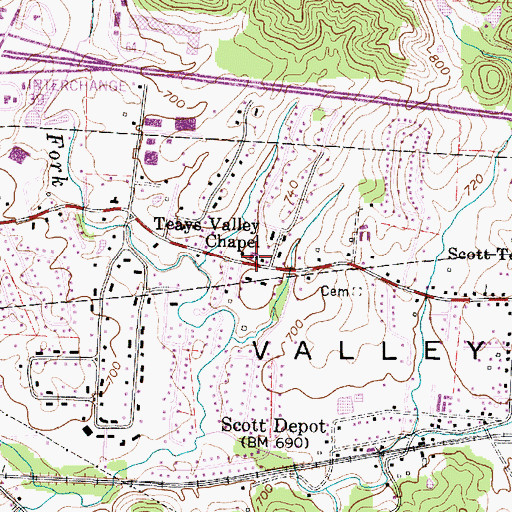 Topographic Map of Teays Valley Presbyterian Church, WV