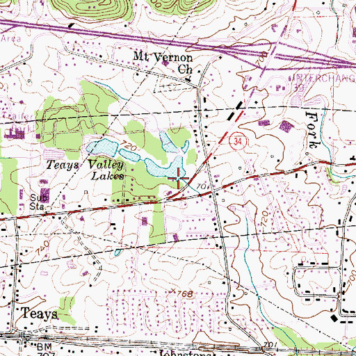 Topographic Map of Teays Valley Lakes, WV