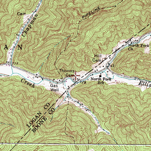 Topographic Map of Thomas Cemetery, WV