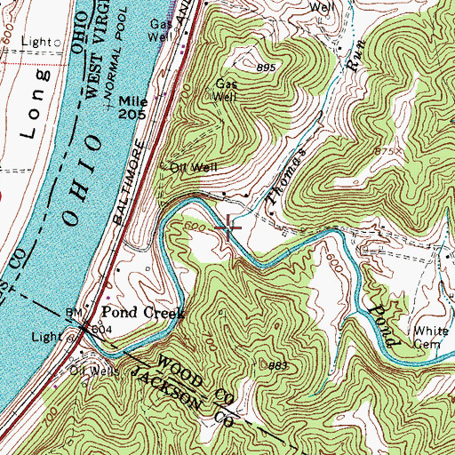 Topographic Map of Thomas Run, WV