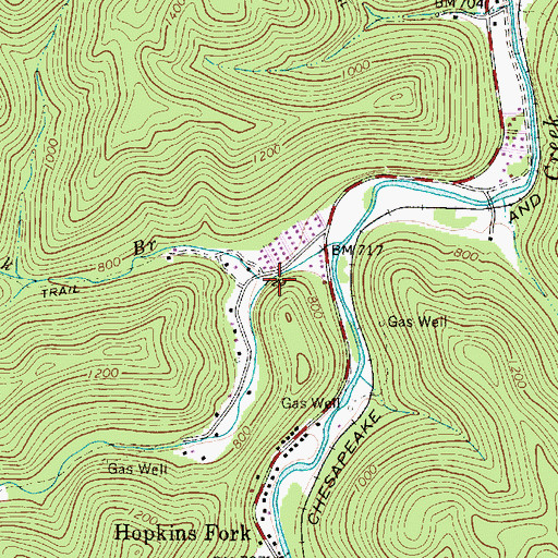 Topographic Map of Three Fork Branch, WV
