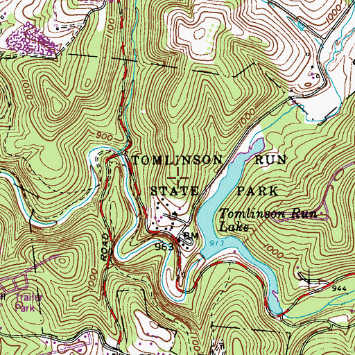 Topographic Map of Tomlinson Run State Park, WV
