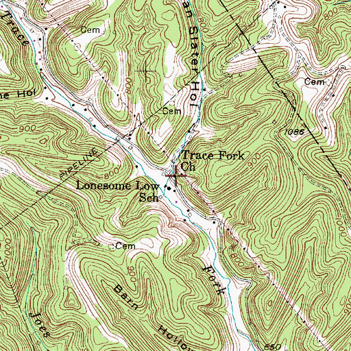 Topographic Map of Trace Fork Church, WV