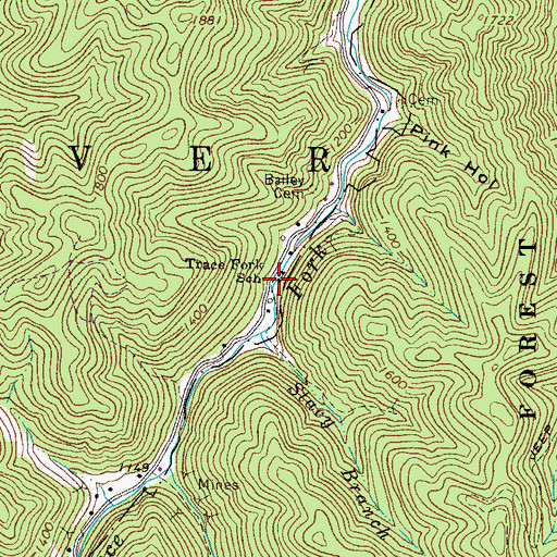 Topographic Map of Trace Fork School (historical), WV