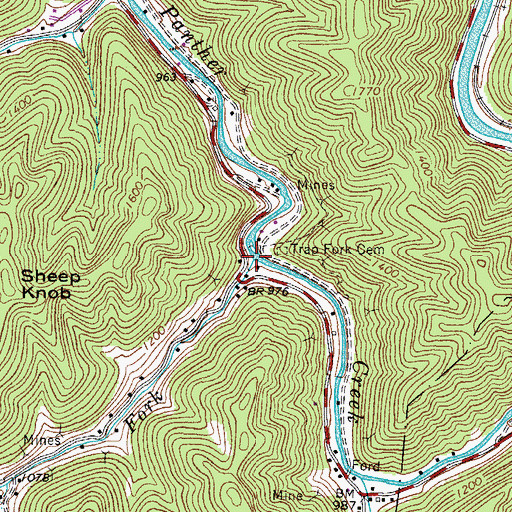 Topographic Map of Trap Fork, WV