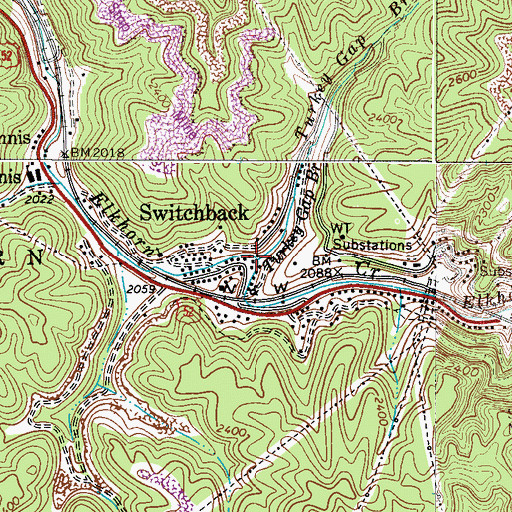 Topographic Map of Turkey Gap Branch, WV