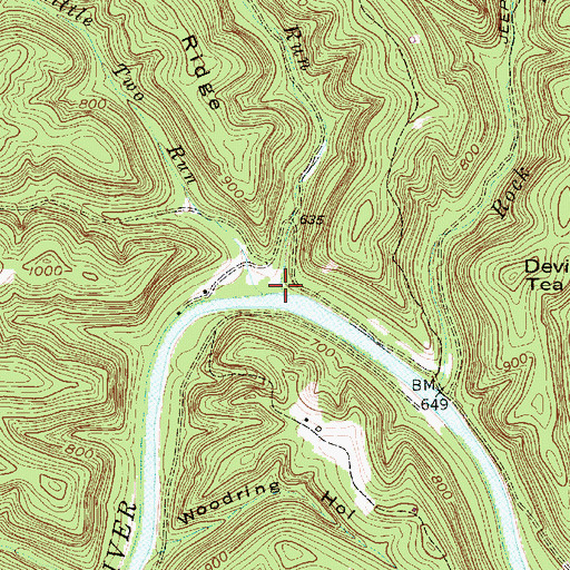Topographic Map of Two Run, WV