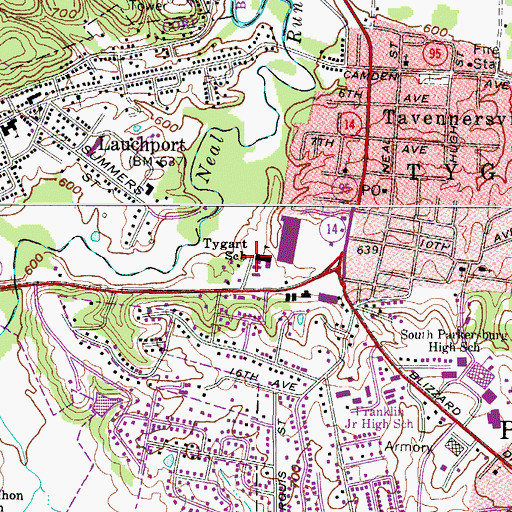 Topographic Map of Tygart School (historical), WV