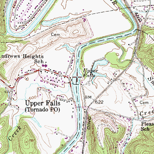 Topographic Map of Upper Falls, WV