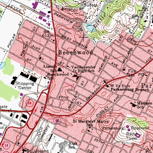 Topographic Map of Van Devender Middle School, WV