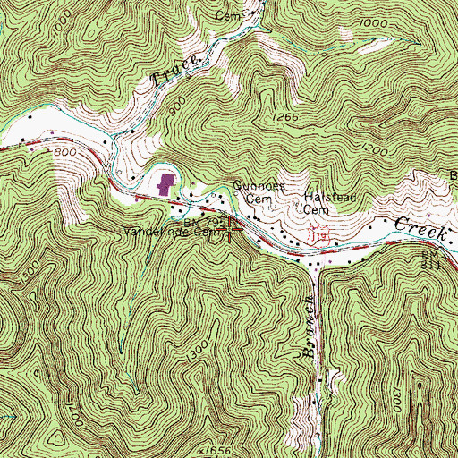 Topographic Map of Vandelinde Cemetery, WV