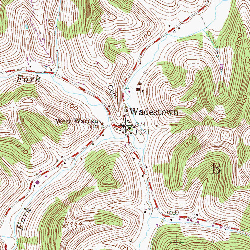 Topographic Map of Wadestown, WV