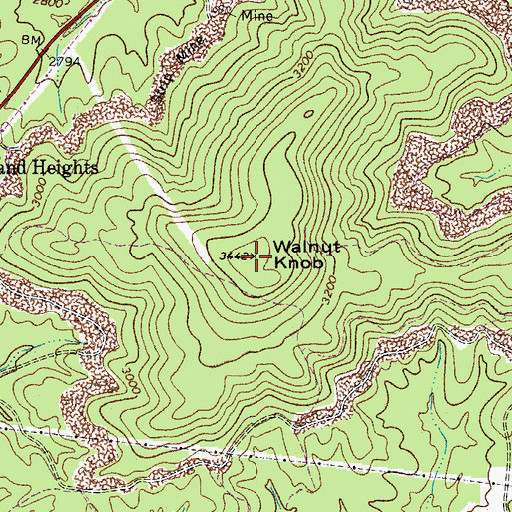 Topographic Map of Walnut Ridge, WV