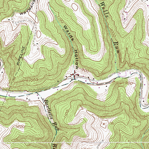 Topographic Map of Wards Hollow, WV