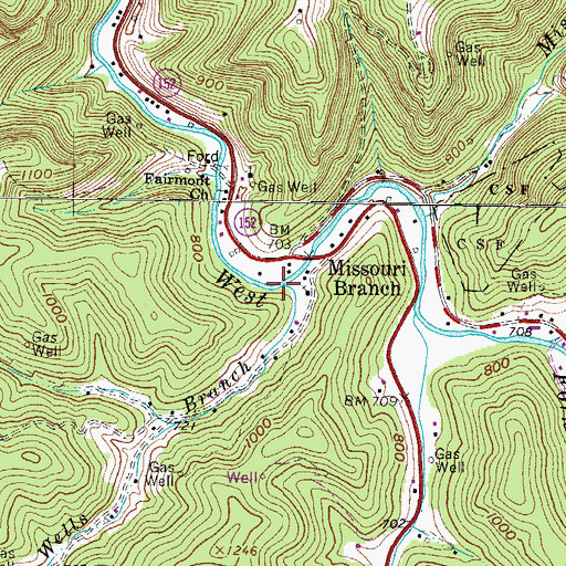 Topographic Map of Wells Branch, WV