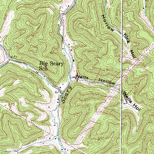 Topographic Map of Wells Hollow, WV