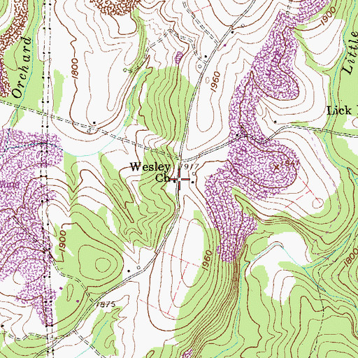 Topographic Map of Wesley Church, WV
