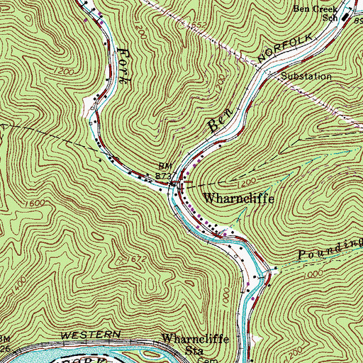 Topographic Map of Wharncliffe, WV