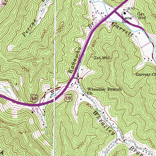 Topographic Map of Wheatley Branch, WV