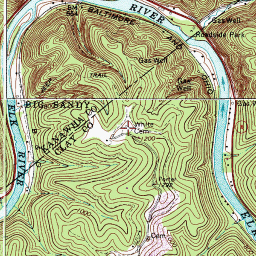 Topographic Map of White Cemetery, WV