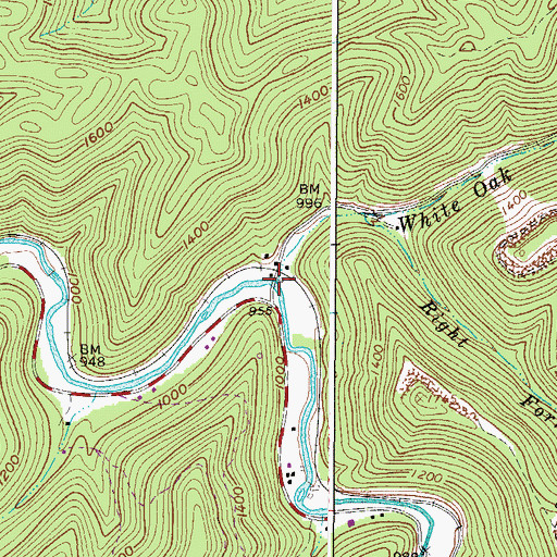 Topographic Map of White Oak Branch, WV
