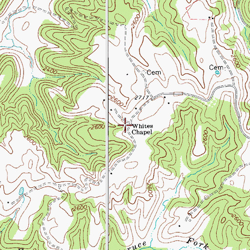 Topographic Map of Whites Chapel, WV