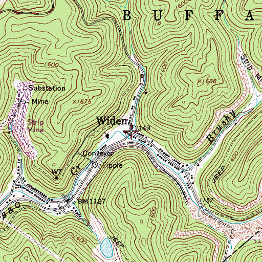Topographic Map of Widen, WV