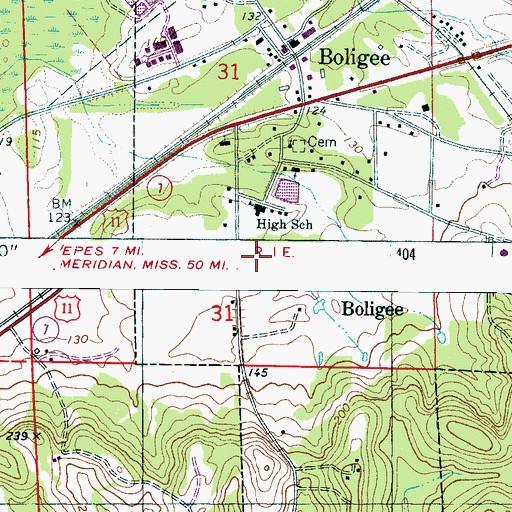 Topographic Map of Boligee High School, AL