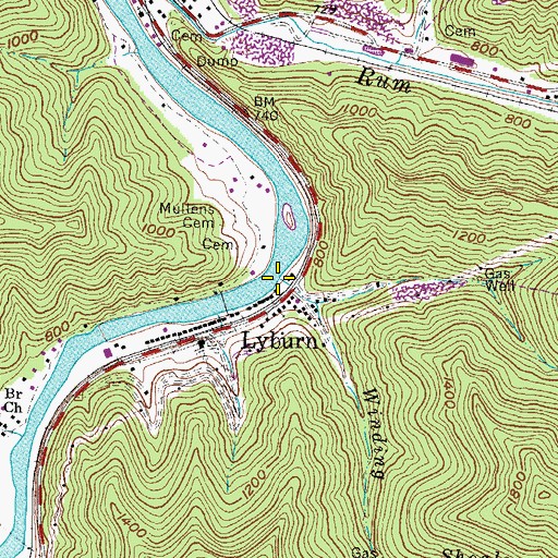 Topographic Map of Winding Shoals Branch, WV