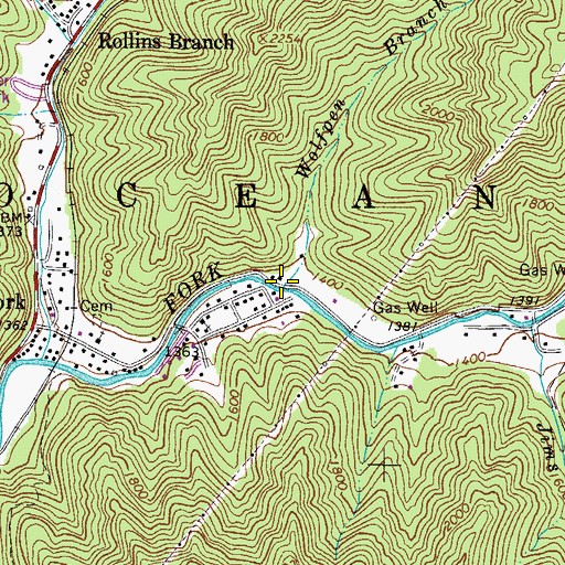 Topographic Map of Wolfpen Branch, WV