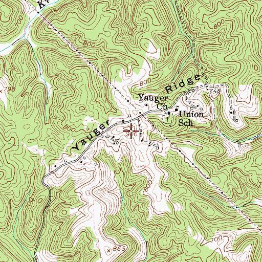 Topographic Map of Yauger Ridge, WV